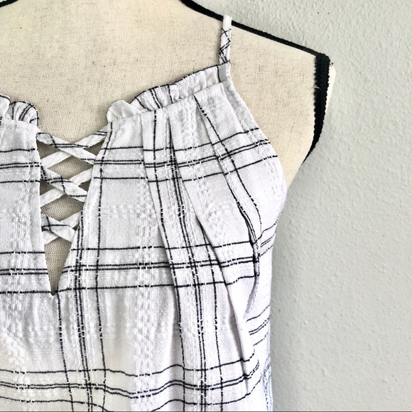 Plaid Lace Up Ruffle Trim Gingham Top - Picture 2 of 5